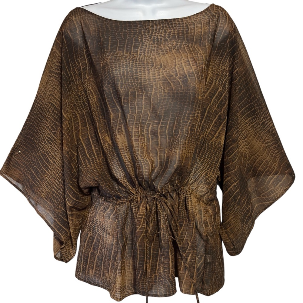 Chaps Ralph Lauren animal print top beach cover-up LG brown mob wife Fairygoth